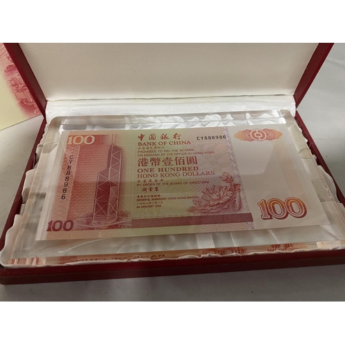 11 - Bank of China 100 Dollar Note in Perspex, Boxed