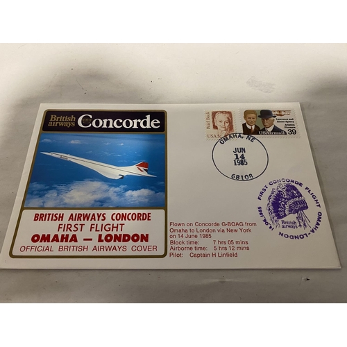 174 - 1985 Official British Airways Concorde First Flight Cover from Omaha to London inc. Flight Details C... 