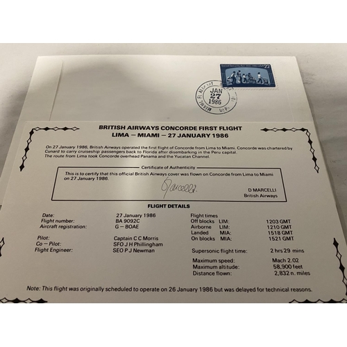 72 - 1985 Official British Airways Concorde First Flight Cover from Lima to Miami inc. Flight Details Car... 