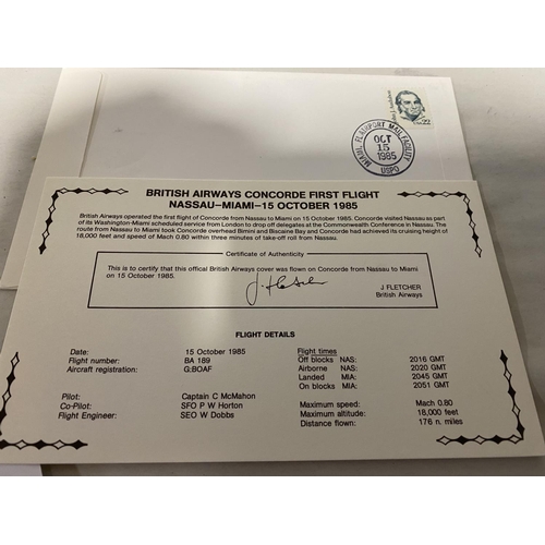 73 - 1985 Official British Airways Concorde First Flight Cover from Nassau  to Miami inc. Flight Details ... 