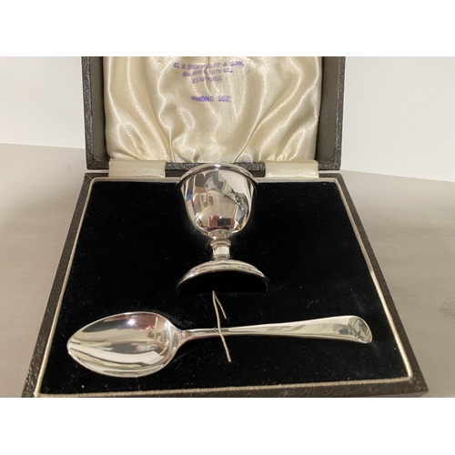 80 - Hallmarked Silver Cased Egg Cup & Spoon Set - Birmingham 1931 & 1936