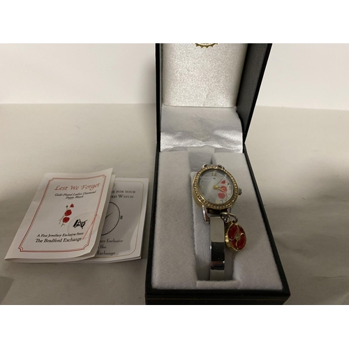 44 - Lest we Forget, Gold Plated & Enamel with Genuine Diamond Ladies Watch with Certificate, Boxed