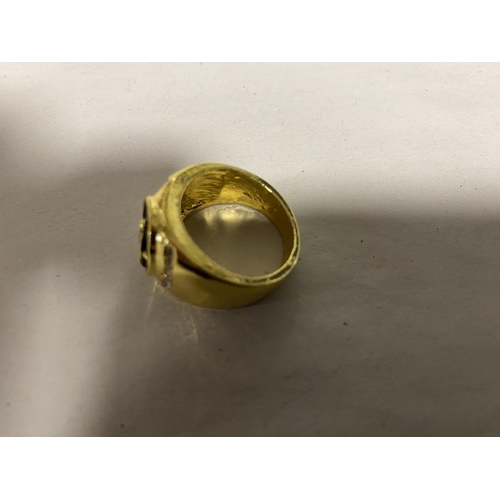 206 - Masonic Gold Tone Ring, Size Q-R