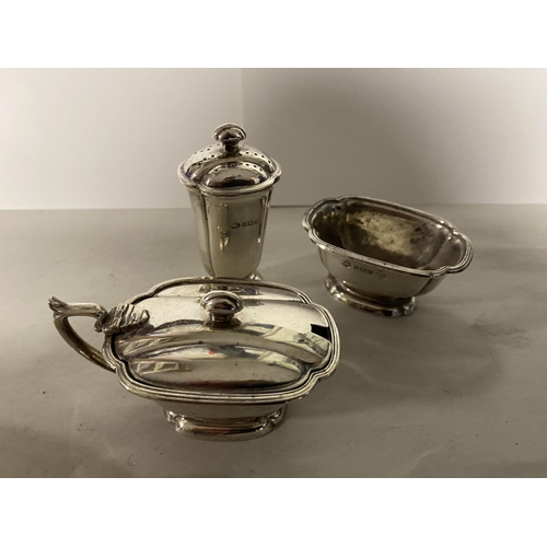 119 - Hallmarked Silver 3 Piece Cruet Set, Birmingham 1955 (144g weight)