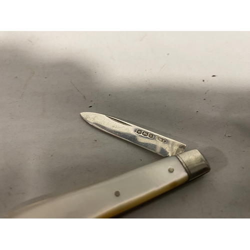 177 - Hallmarked Silver & MOP Fruit Knife, Sheffield Marks