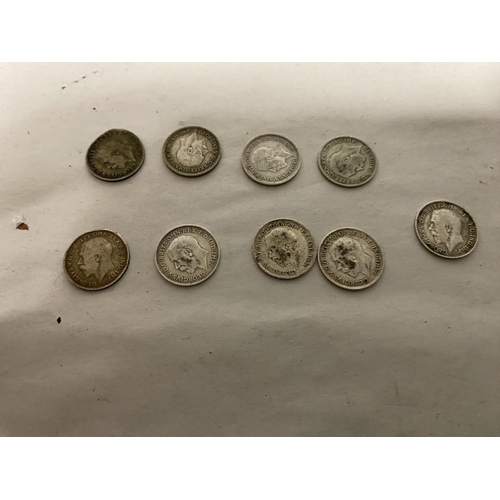 148 - 9 x Silver 3d Coins, 5 are pre 1920