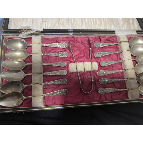 64 - Vintage Silver Plated Set of Spoons & Tongs, Box as found