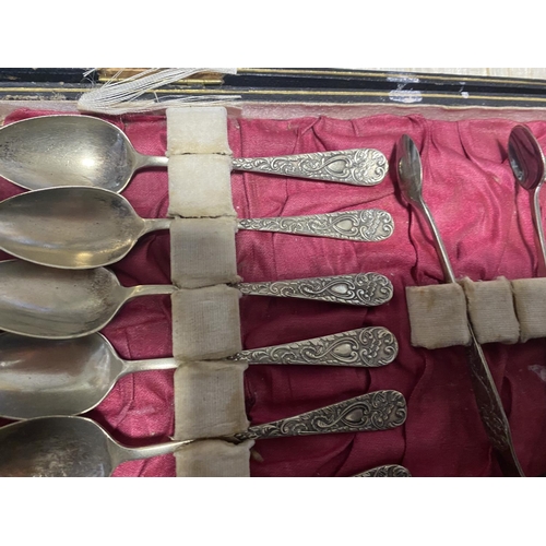 64 - Vintage Silver Plated Set of Spoons & Tongs, Box as found