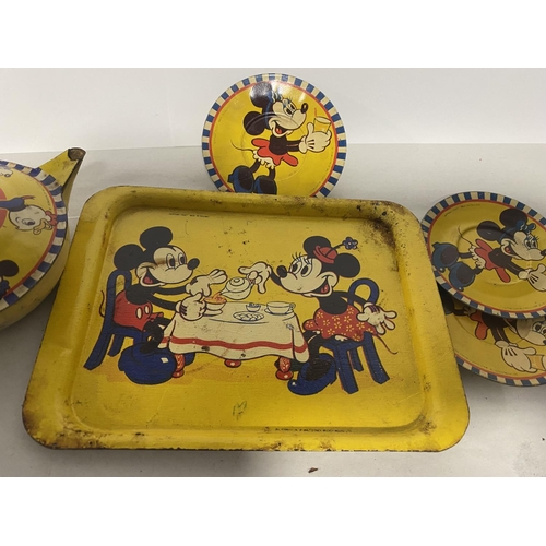 69 - Vintage Mickey Mouse Tin Plate Part Mini Teaset