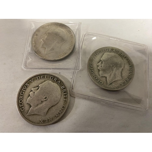 95 - 3 x Silver 1921 Half Crown Coins (wear)