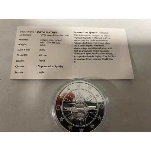 286 - Silver Plated Coin - Submarine Spitfire with Cert.