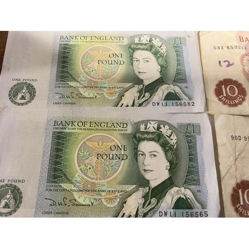 125 - 2 x 10 Shilling Notes & 2 x £1 Notes (used)