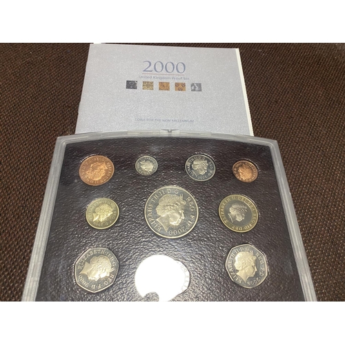 87 - Year 2000 UK Proof Coin Set inc. Millenium £5 with Cert