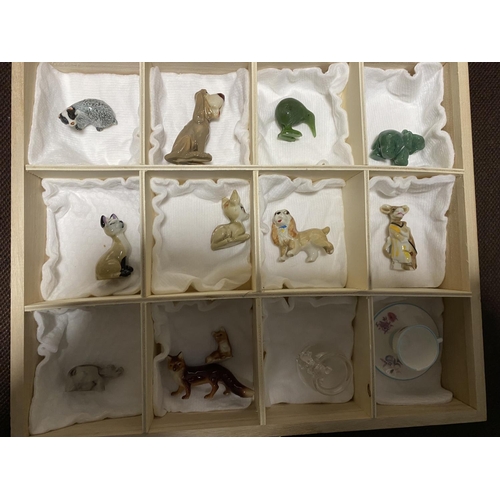 36 - Wooden Box with Wade Disney & Jade Figures etc