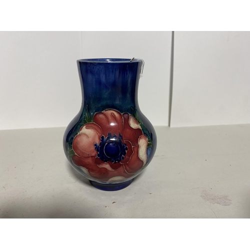 91 - Moorcroft c1936/47 Cobalt Blue 'Anemone' 10cm Vase, Small Blemish to Lip