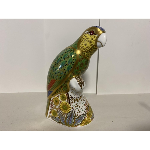 92 - Royal Crown Derby 16cm Amazon Green Parrot, Limited Edition, Gold Stopper