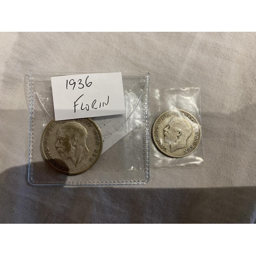 103 - 1936 Silver Florin & 1921 Silver Shilling, Some Wear