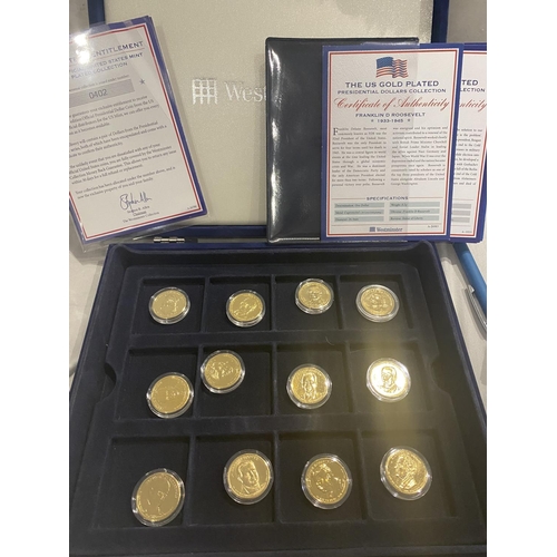 68 - Set of Limited Edition Gold Plated Presedential Dollars in Presentation Case with Certificates