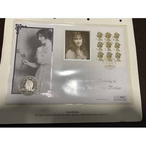 50 - 925 Silver Queen Mother £5 Coin & Stamp FDC