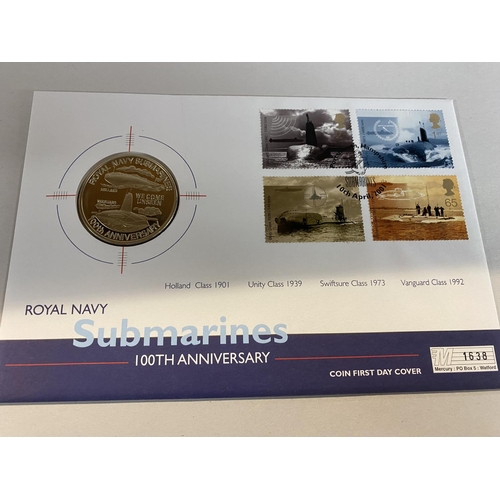 181 - Limited Edition Royal Navy Submarines 100th Anniversary Coin/Stamp Cover