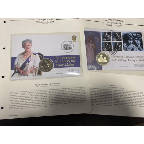 12 - 4 x Queen Mother 100th Birthday Coin & Stamp FDC's inc Limited Edition