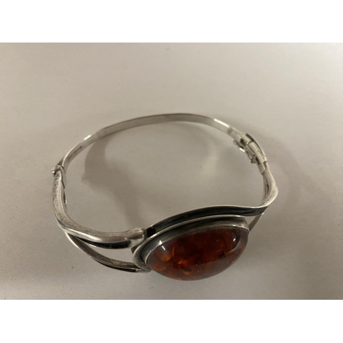 54 - Sterling Silver & Amber Bracelet / Bangle