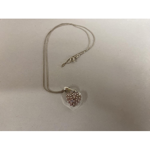 Sterling Silver & Pink CZ 'Heart' Necklace