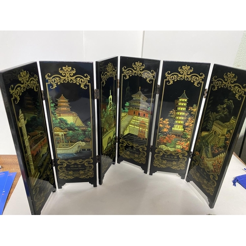 113 - Oriental Six Panel Lacquered Screen, 10