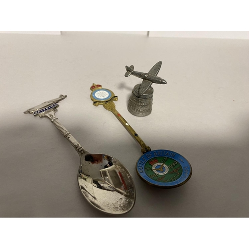 116 - RAF Collection inc. Enamelled Spoon, Spitfire Spoon & Thimble