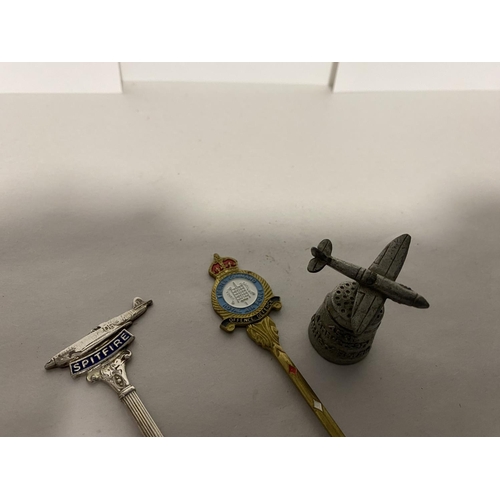 116 - RAF Collection inc. Enamelled Spoon, Spitfire Spoon & Thimble