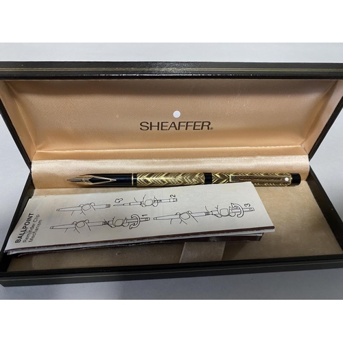 59 - Sheaffer Targa, Model 6765 Feather Patterned Fountain Pen with 14ct Gold Nib