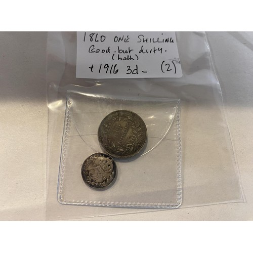 62 - 1860 Silver Shilling & 1916 3d