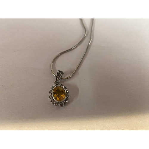 97 - Sterling Silver, Citrine & Marcasite Necklace