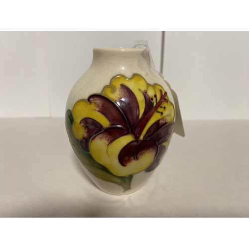 59 - Moorcroft Hibiscus Vase, 9cm, Minor Grazing