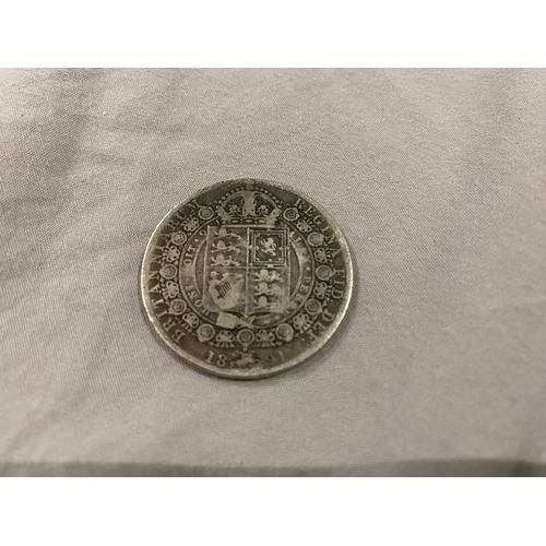 201 - 1891 Queen Victoria Silver Half Crown