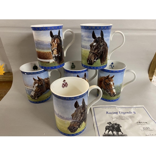 132 - Set of 6 Danbury Mint Horse Racing Legends Mugs with Certificate inc. The Mistrel, Aldaniti etc