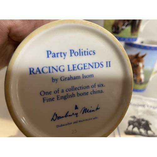 132 - Set of 6 Danbury Mint Horse Racing Legends Mugs with Certificate inc. The Mistrel, Aldaniti etc