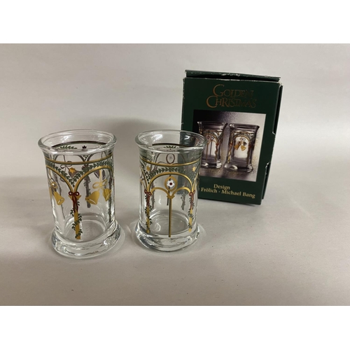 30 - Boxed Pair of Holme Gaard 2001 Golden Christmas Glass Dram (Shot) Glasses