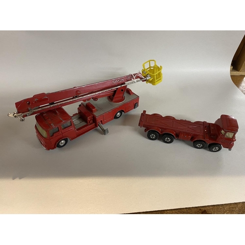 193 - Vintage Corgi Major Snorkel Fire Engine plus Matchbox Scammell Truck - Playworn