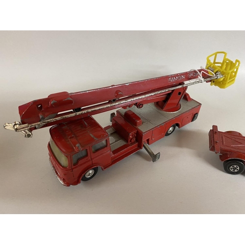 193 - Vintage Corgi Major Snorkel Fire Engine plus Matchbox Scammell Truck - Playworn