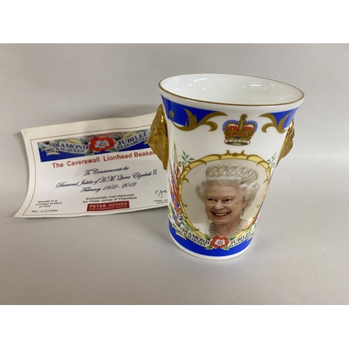 33 - Caverswall Lions Head Beaker with Certificate - Diamond Jubilee 1952-2012