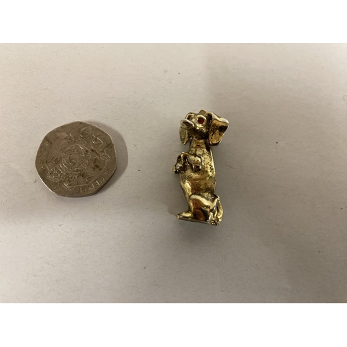 93 - Brass Begging Dog with Ruby Eyes Brooch