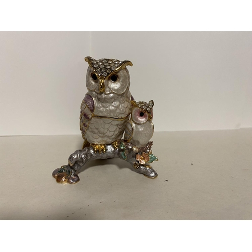 54 - Jewelled, Enameled & Hinged 'Owl' Trinket Box