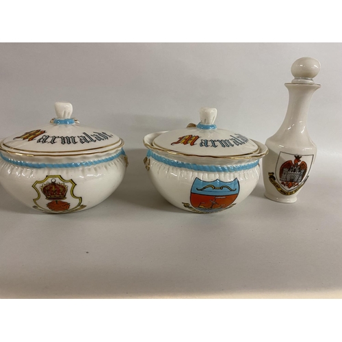 67 - Goss Crested China - 2 x Marmalade Pots & Vinegar Jar