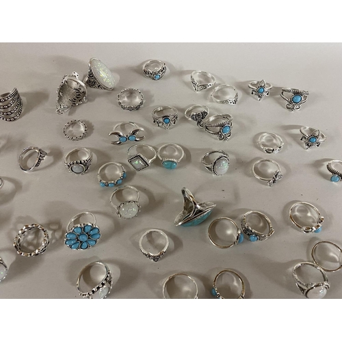 43 - 40 x Silver Tone & Turquoise & Plain Rings - Various