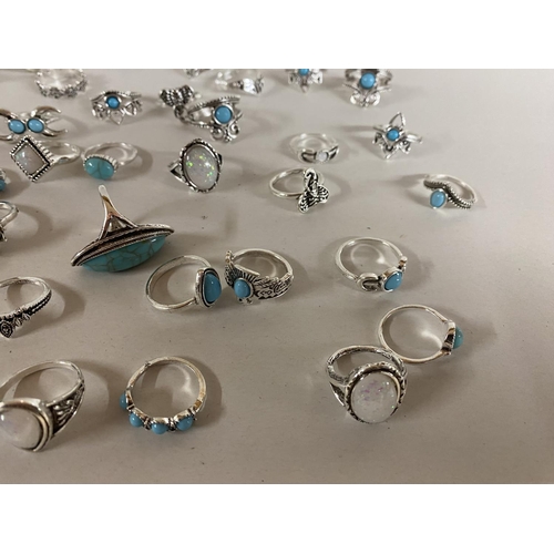 43 - 40 x Silver Tone & Turquoise & Plain Rings - Various