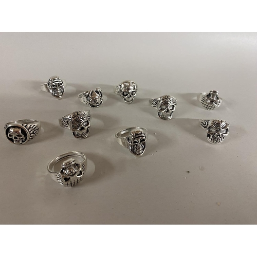 46 - 10 x Silver Tone 'Skull' Rings