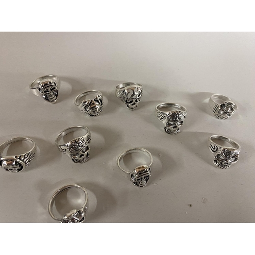 46 - 10 x Silver Tone 'Skull' Rings