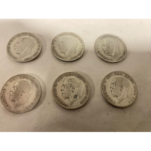 106 - 6 x Silver Florin Coins - 1921,22,26,28,29 & 1933