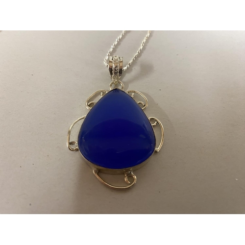 185 - 925 Silver & Blue Malay Jade Pendant on 925 Silver Chain